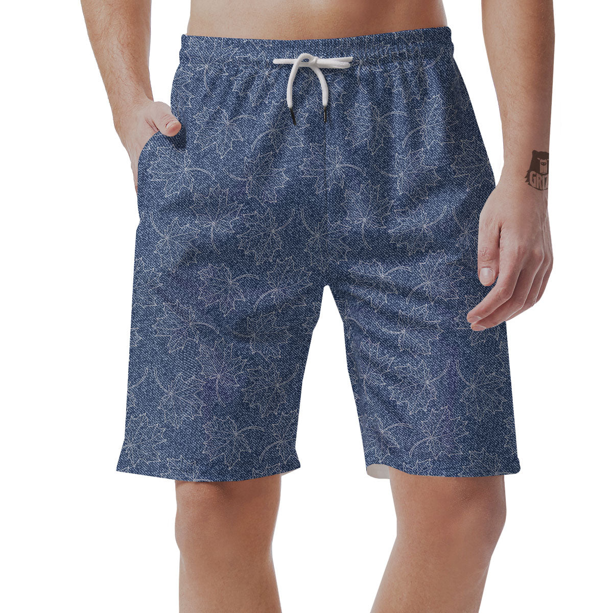 Denim Jeans Maple Leaf Print Pattern Men's Shorts-grizzshop