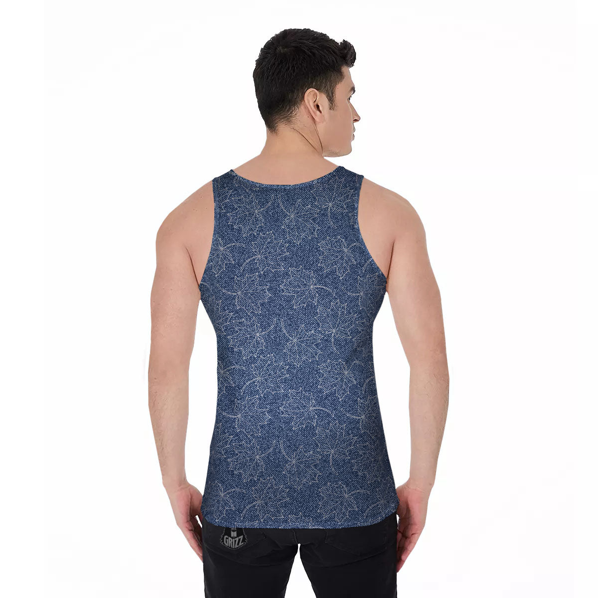 Denim Jeans Maple Leaf Print Pattern Men's Tank Top-grizzshop