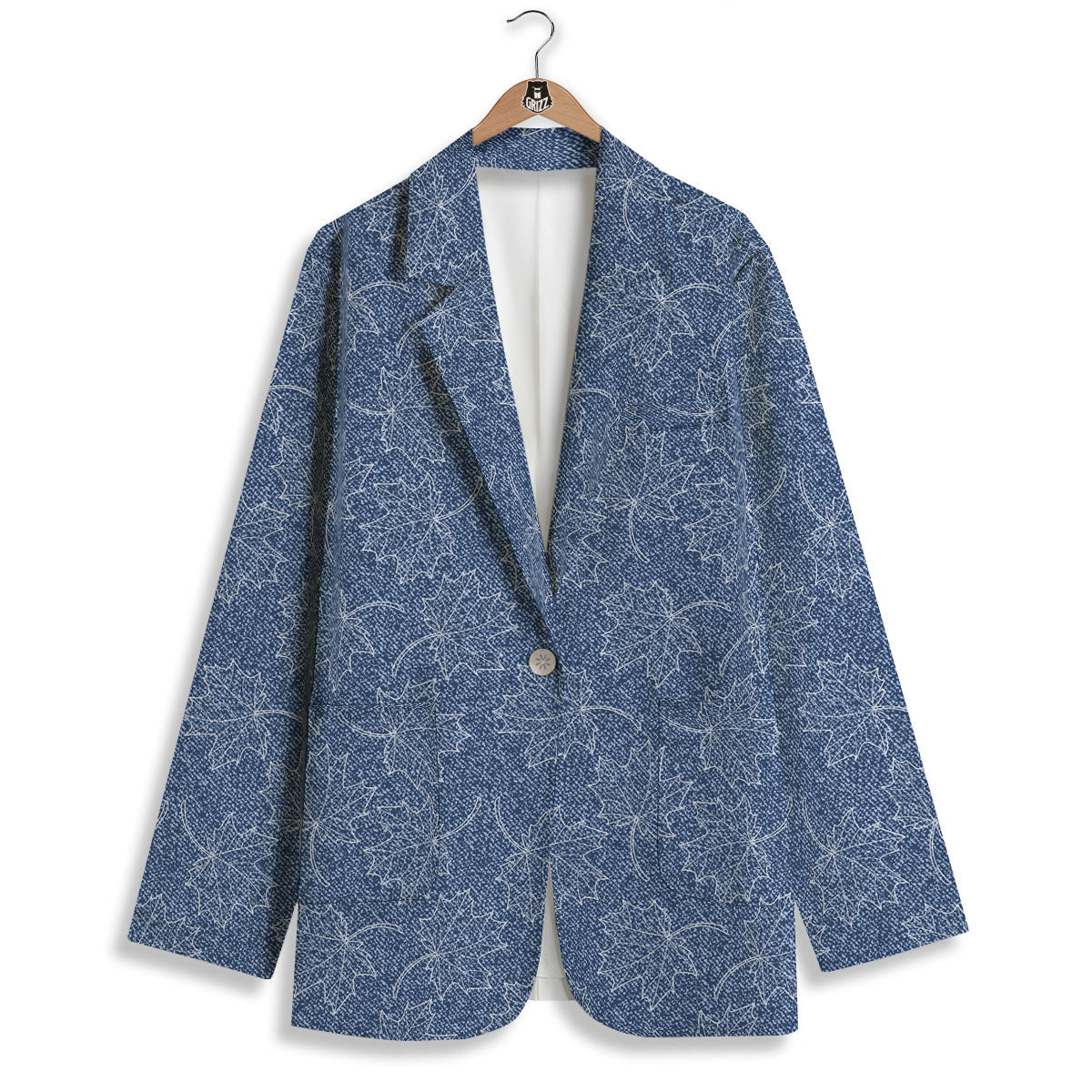 Denim Jeans Maple Leaf Print Pattern Women's Blazer-grizzshop