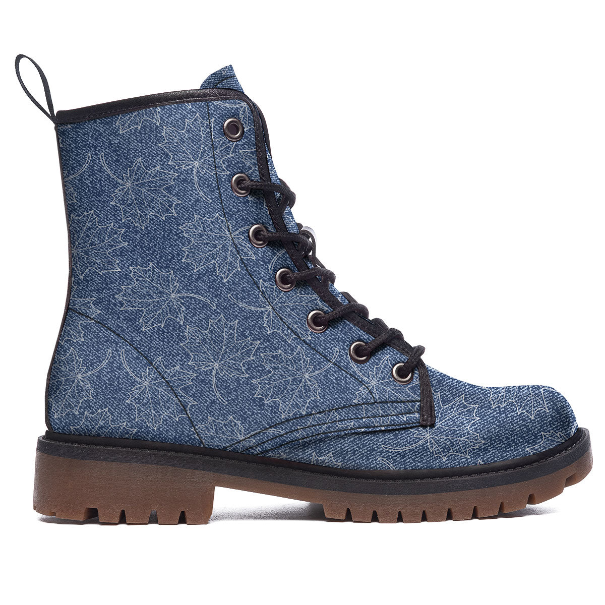Denim Jeans Maple Leaf Print Pattern Work Boots-grizzshop