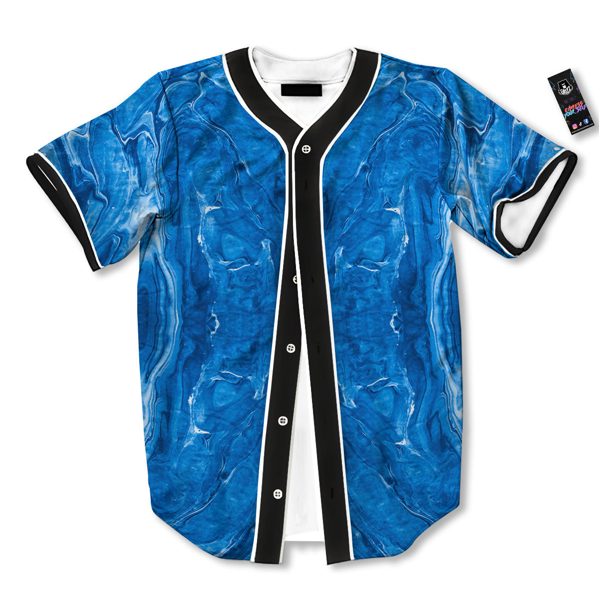 Denim Jeans Marble Print Pattern Baseball Jersey-grizzshop