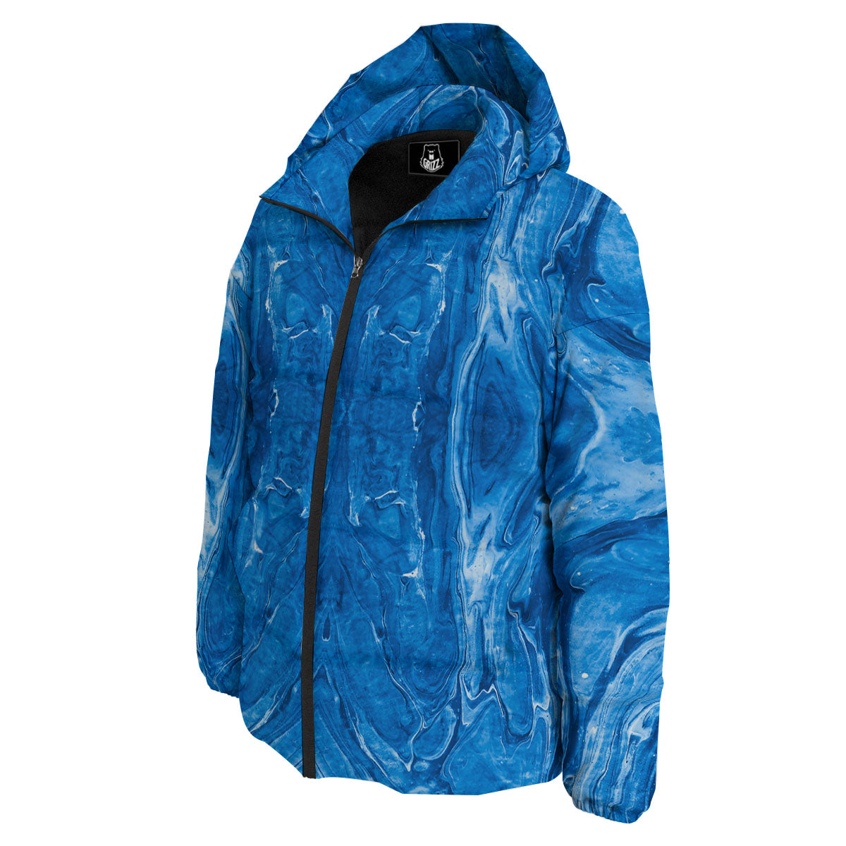 Denim Jeans Marble Print Pattern Down Jacket-grizzshop