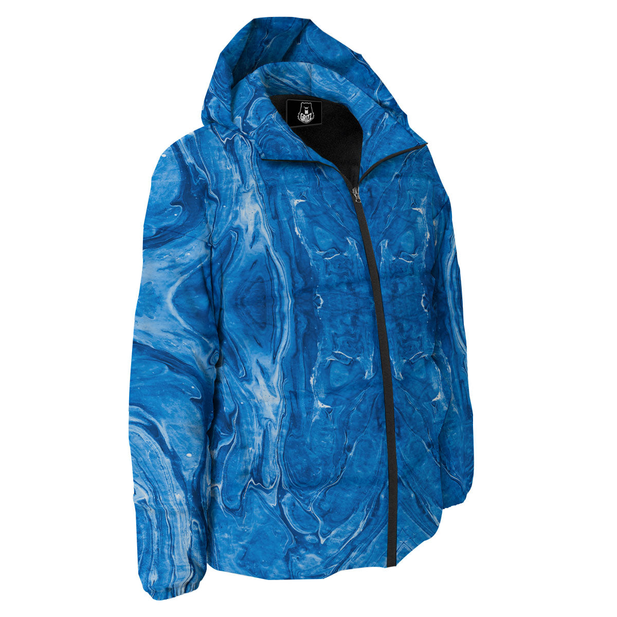 Denim Jeans Marble Print Pattern Down Jacket-grizzshop