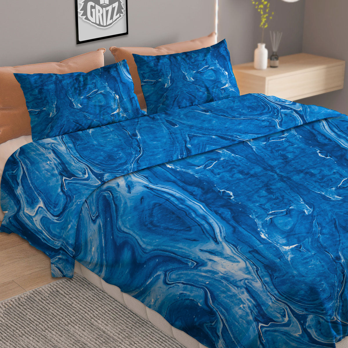 Denim Jeans Marble Print Pattern Duvet Cover Bedding Set