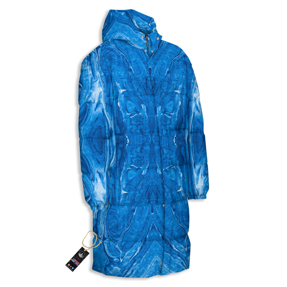 Denim Jeans Marble Print Pattern Long Down Jacket-grizzshop