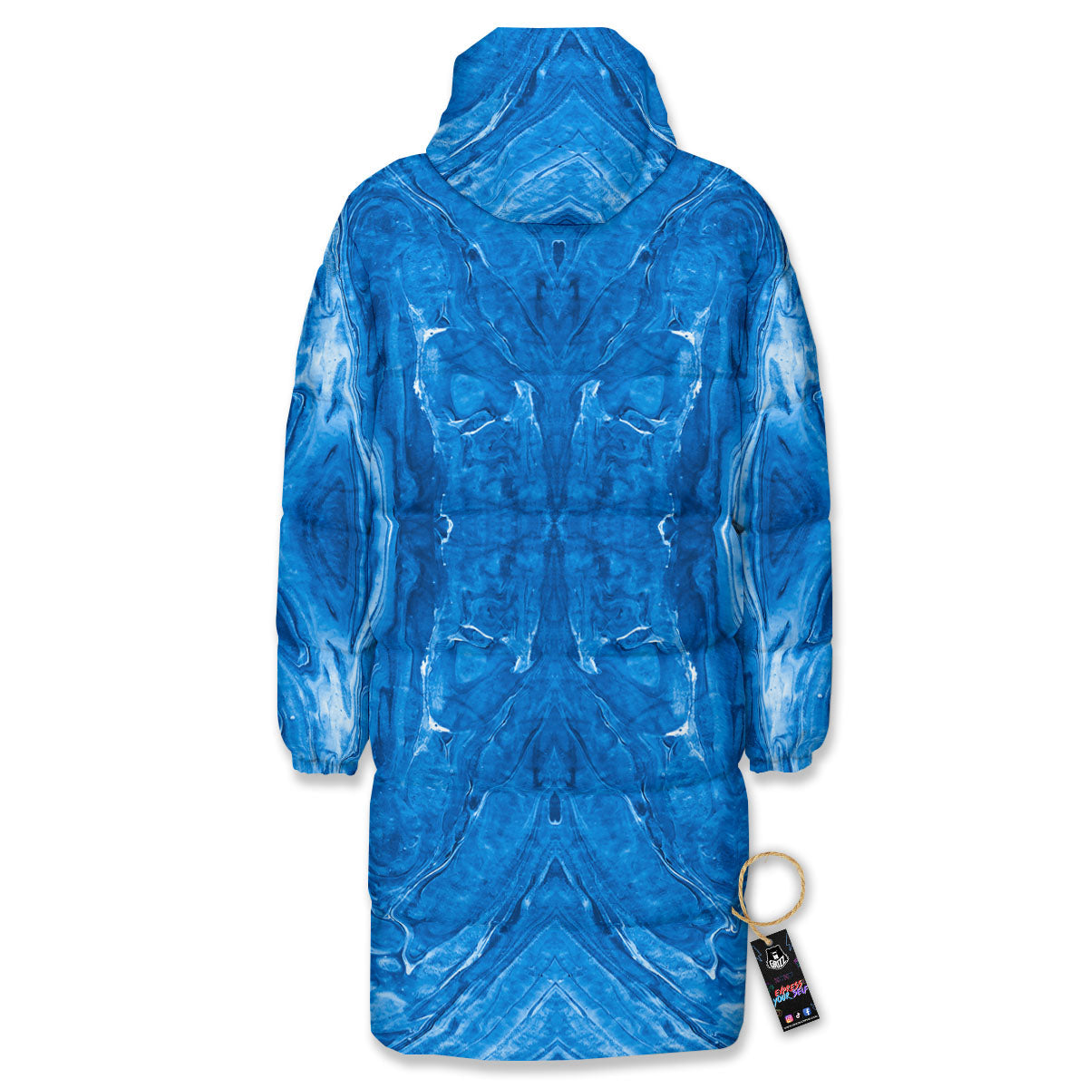 Denim Jeans Marble Print Pattern Long Down Jacket-grizzshop