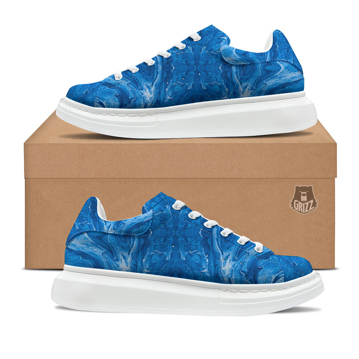 Denim Jeans Marble Print Pattern Platform Shoes-grizzshop