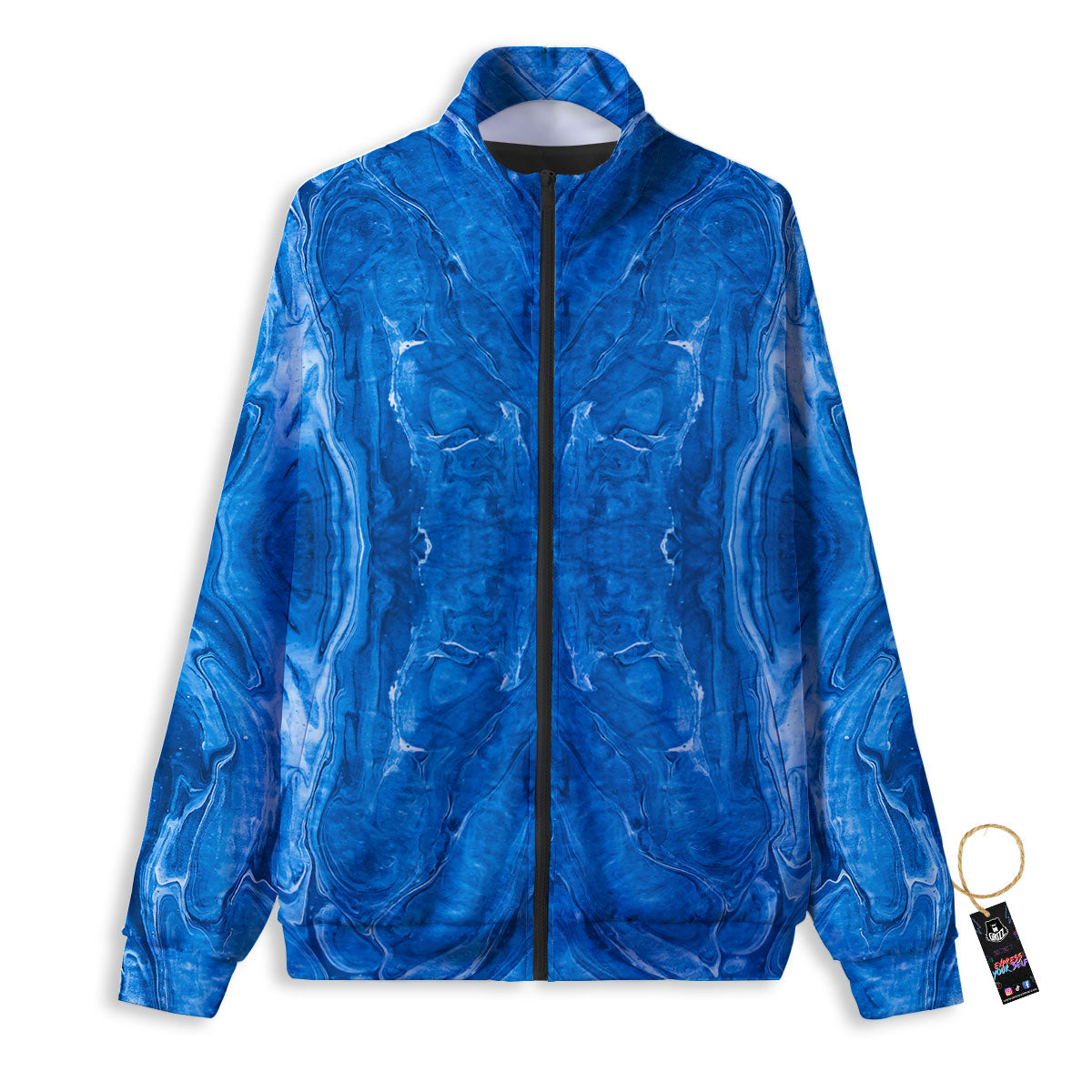 Denim Jeans Marble Print Pattern Track Jacket-grizzshop