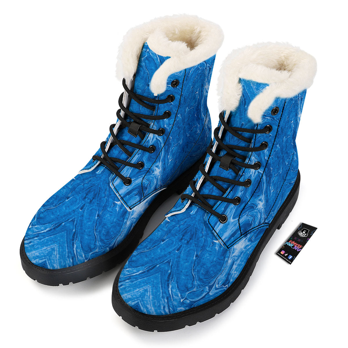 Denim Jeans Marble Print Pattern Winter Boots-grizzshop
