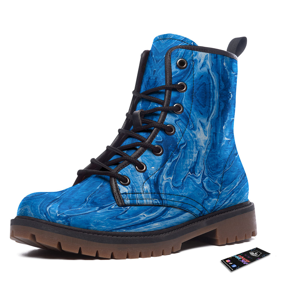 Denim Jeans Marble Print Pattern Work Boots-grizzshop