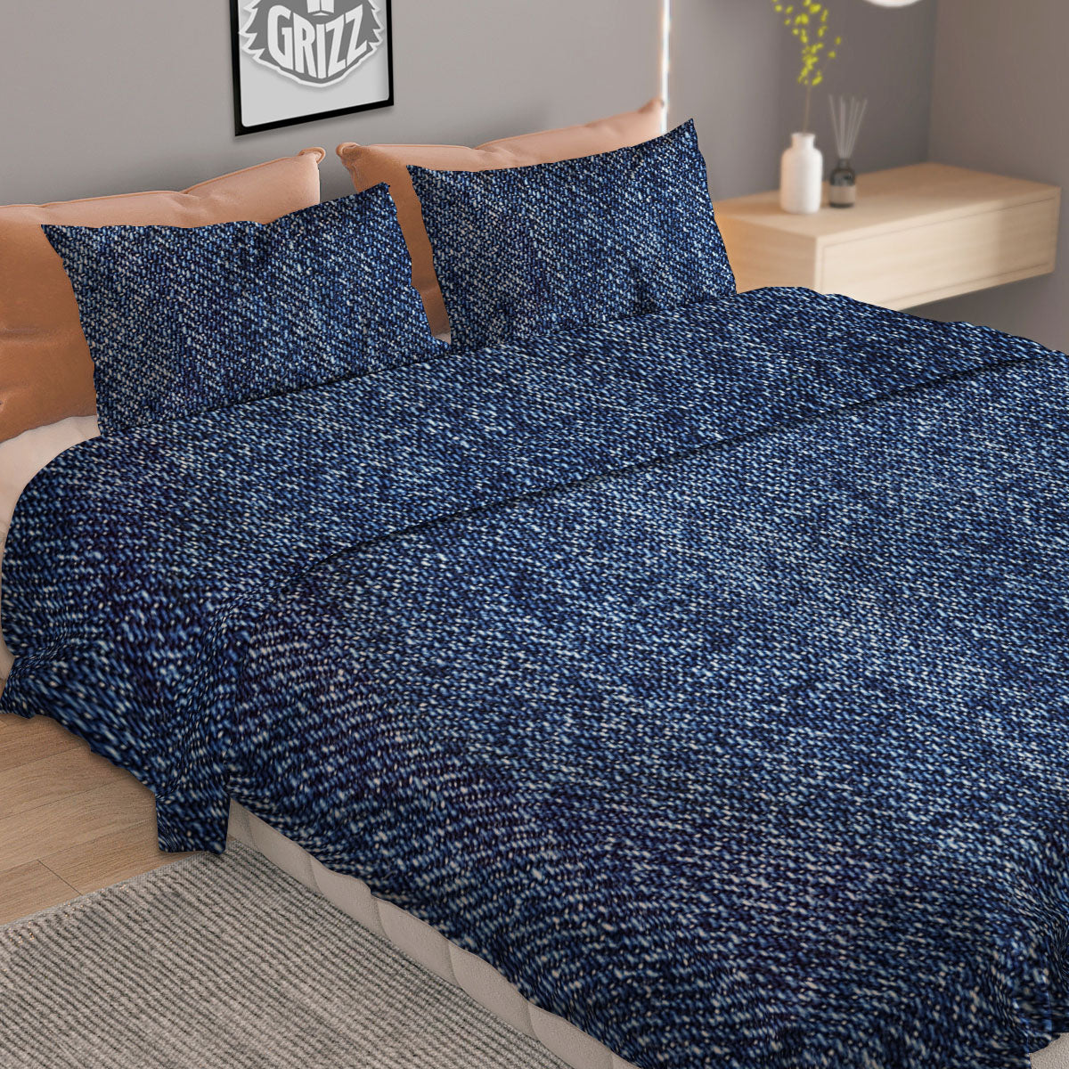 Denim Jeans Navy Blue Print Duvet Cover Bedding Set