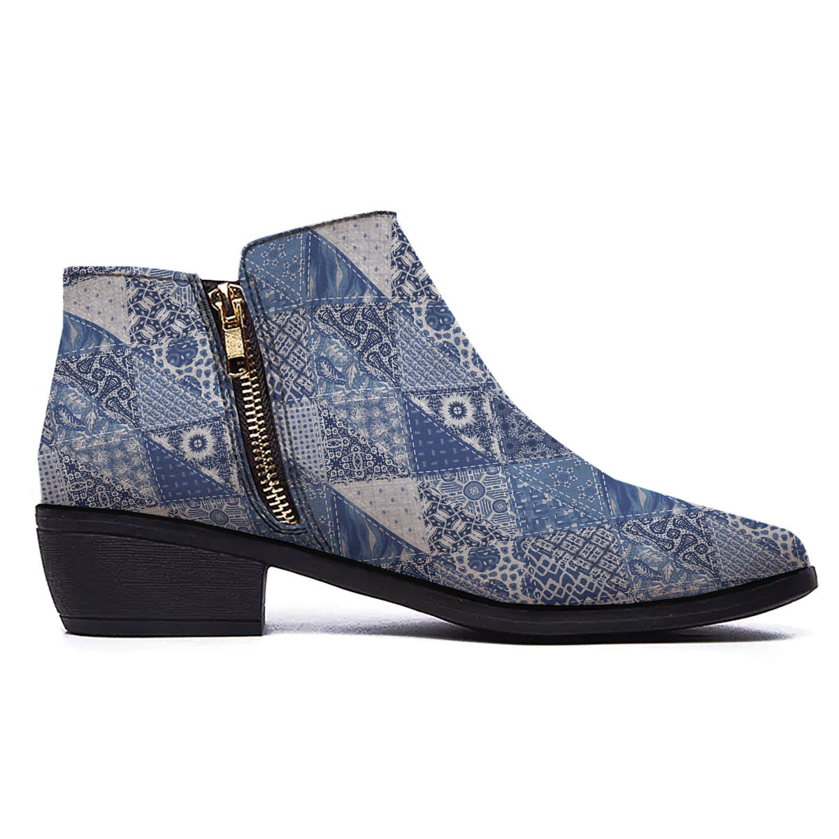 Denim Jeans Patchwork Print Pattern Ankle Boots-grizzshop