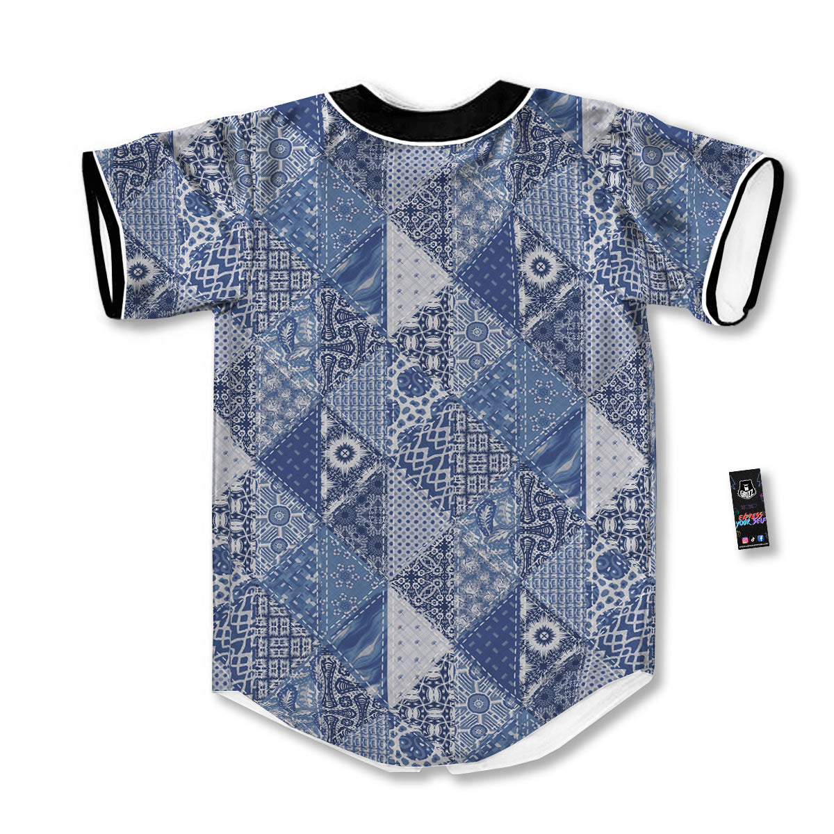 Denim Jeans Patchwork Print Pattern Baseball Jersey-grizzshop