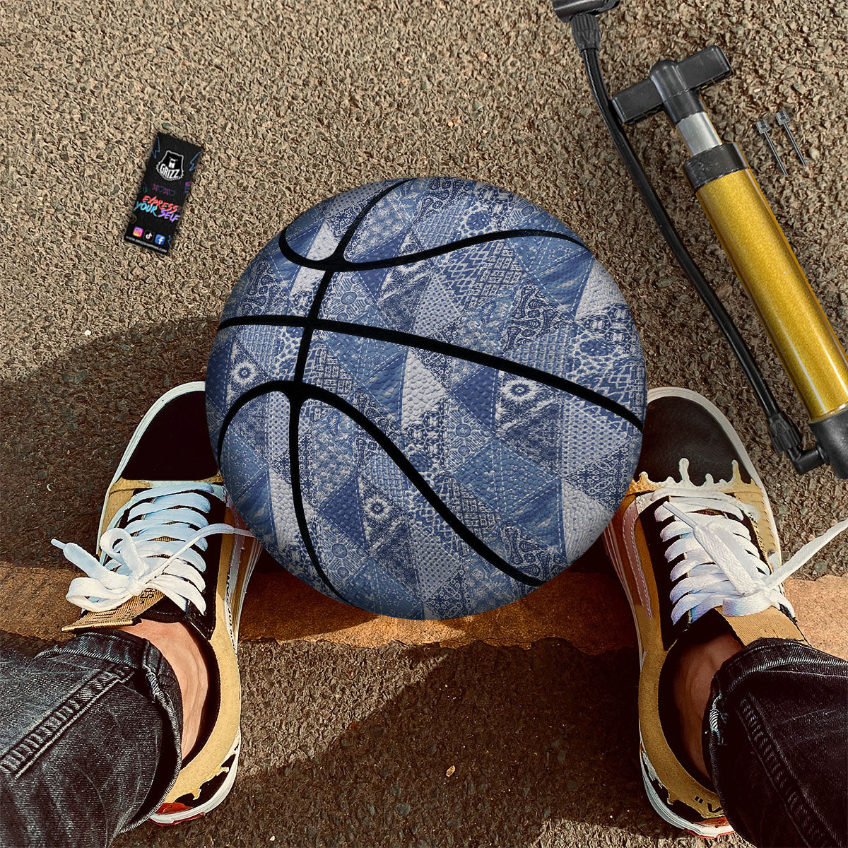 Denim Jeans Patchwork Print Pattern Basketball-grizzshop