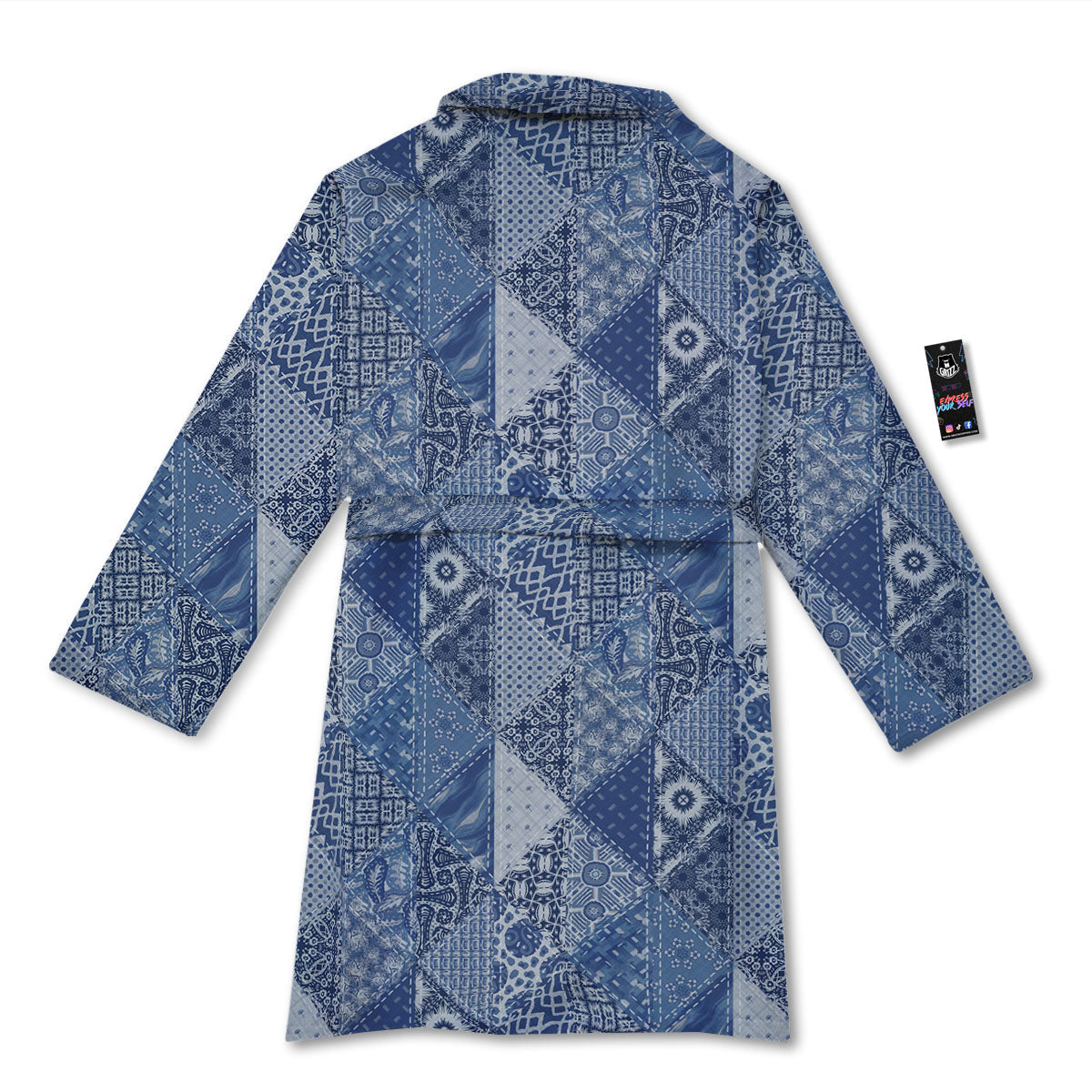Denim Jeans Patchwork Print Pattern Bathrobe-grizzshop