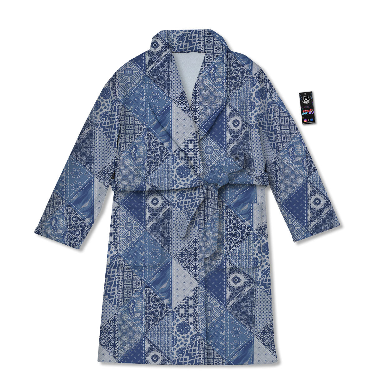 Denim Jeans Patchwork Print Pattern Bathrobe-grizzshop