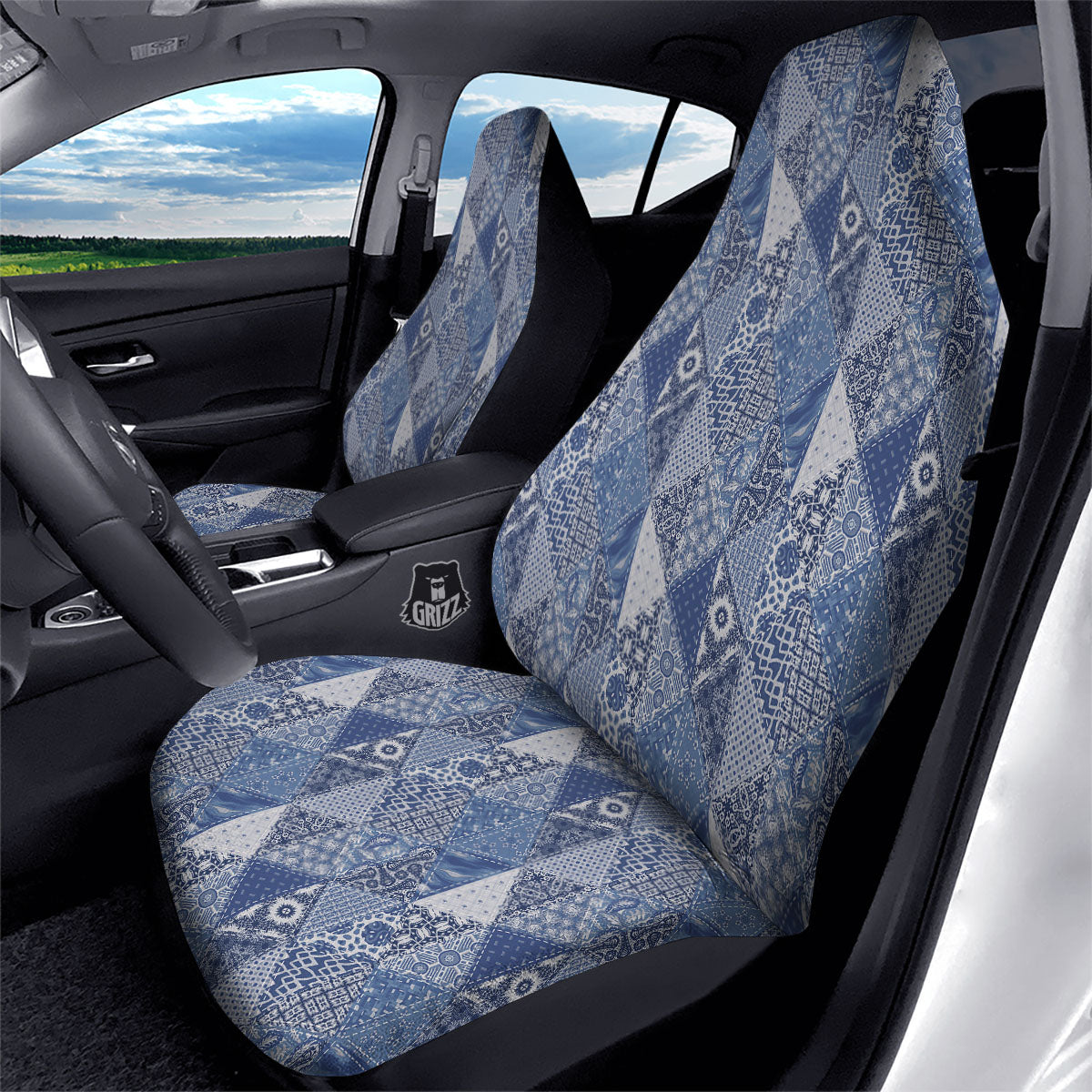 Denim Jeans Patchwork Print Pattern Car Seat Covers-grizzshop