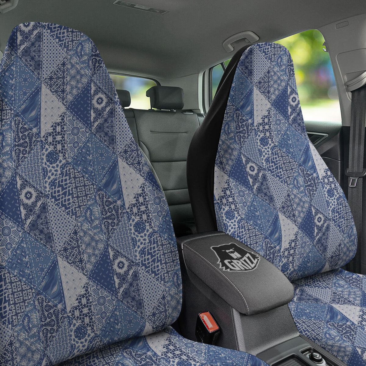 Denim Jeans Patchwork Print Pattern Car Seat Covers-grizzshop