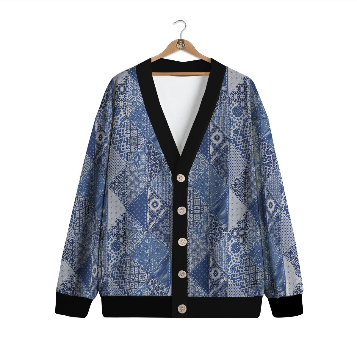 Denim Jeans Patchwork Print Pattern Cardigan-grizzshop