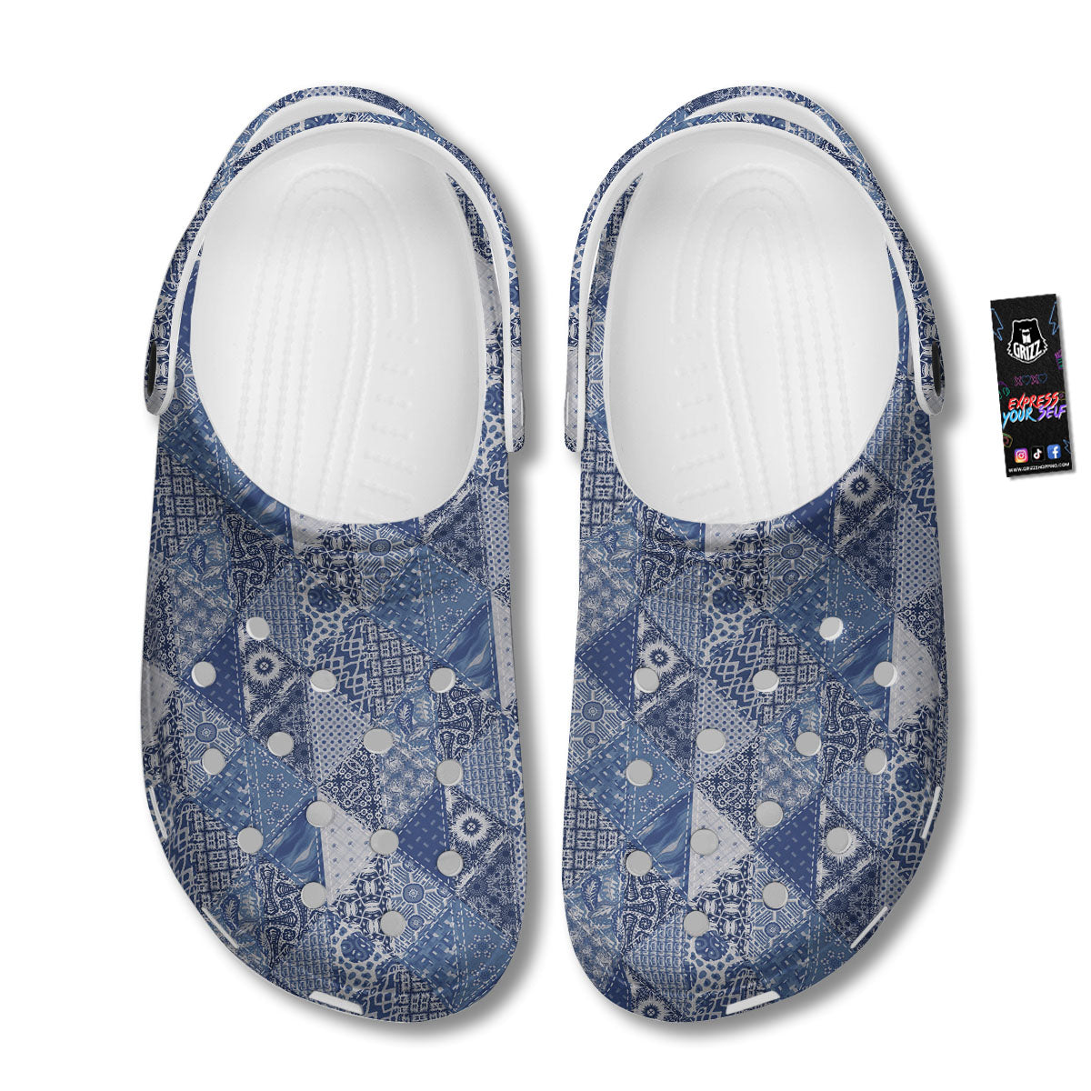 Denim Jeans Patchwork Print Pattern Clog-grizzshop