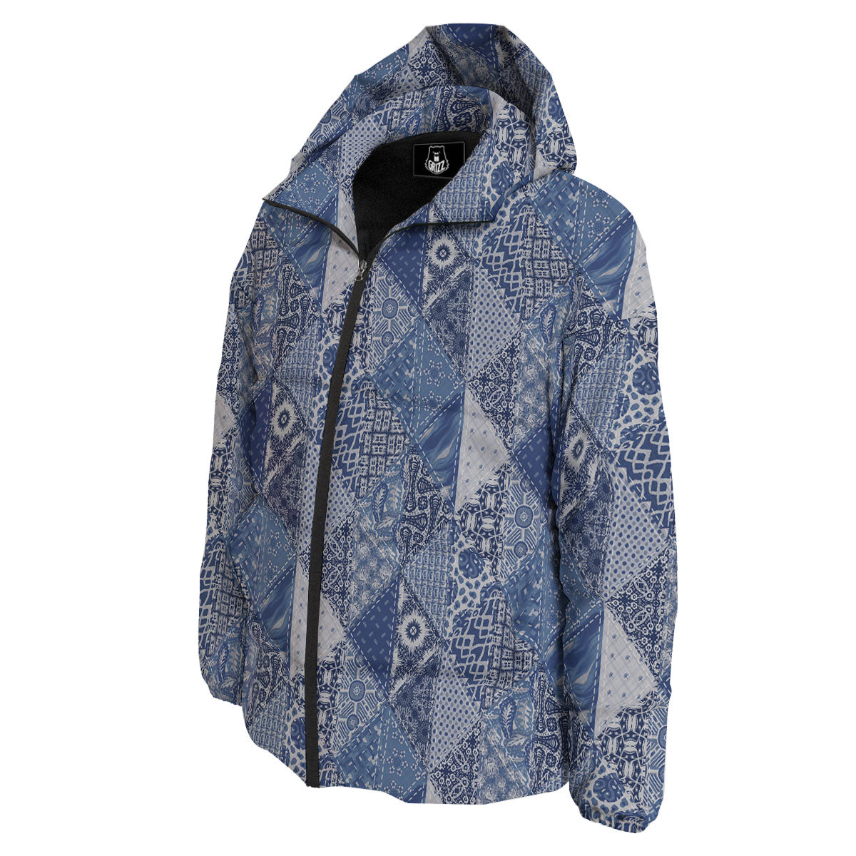 Denim Jeans Patchwork Print Pattern Down Jacket-grizzshop