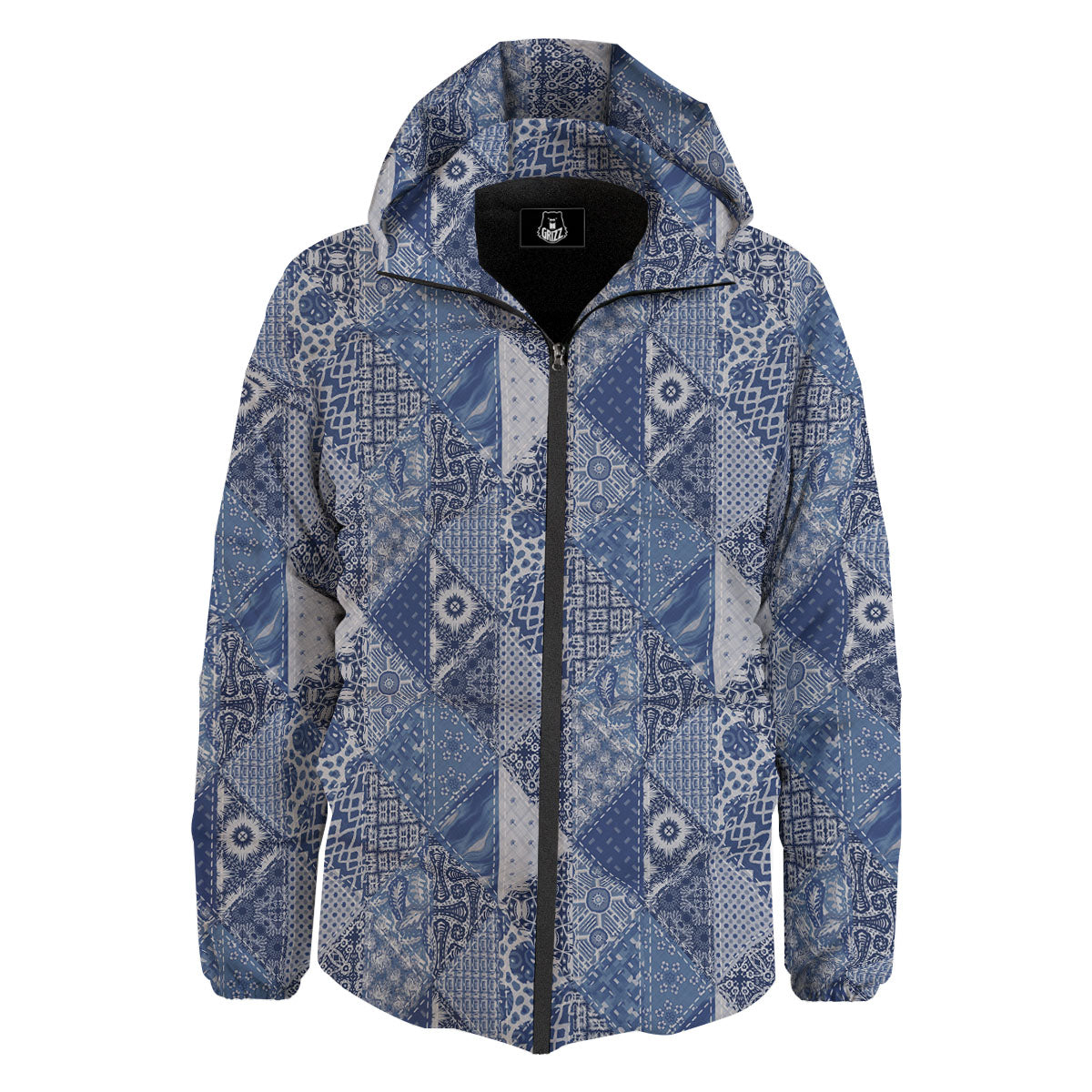 Denim Jeans Patchwork Print Pattern Down Jacket-grizzshop