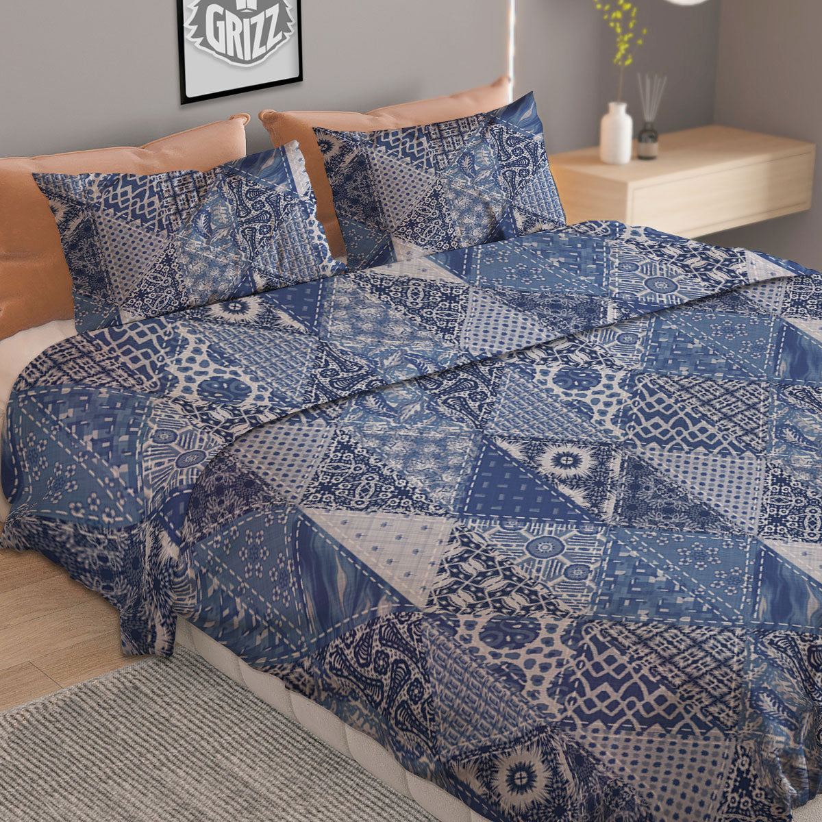 Denim Jeans Patchwork Print Pattern Duvet Cover Bedding Set