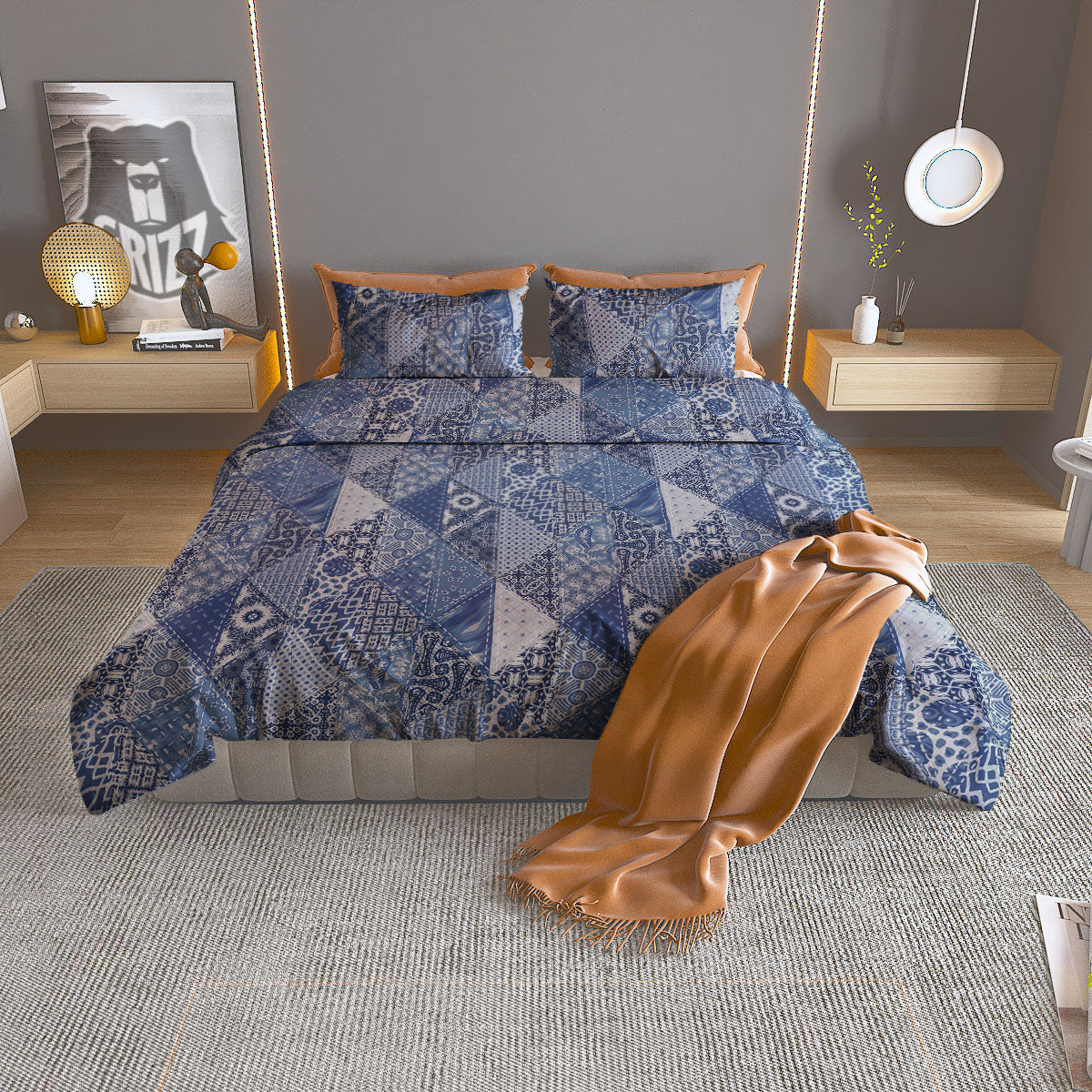 Denim Jeans Patchwork Print Pattern Duvet Cover Bedding Set