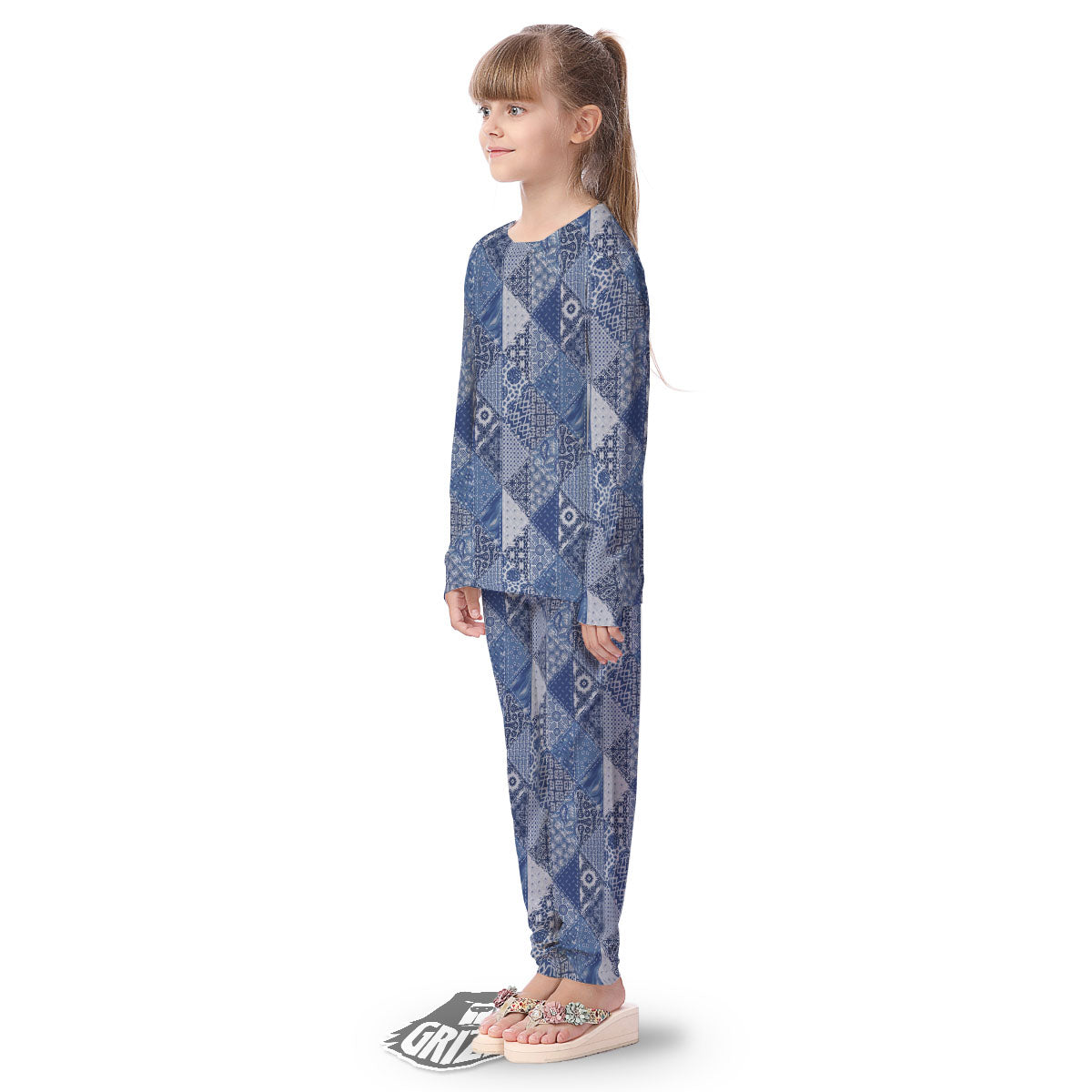 Denim Jeans Patchwork Print Pattern Kid's Pajamas-grizzshop