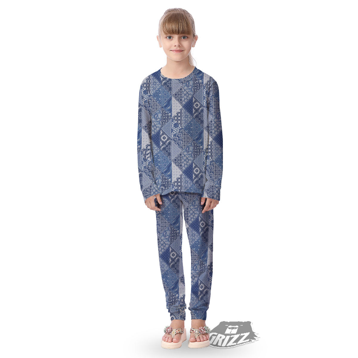 Denim Jeans Patchwork Print Pattern Kid's Pajamas-grizzshop