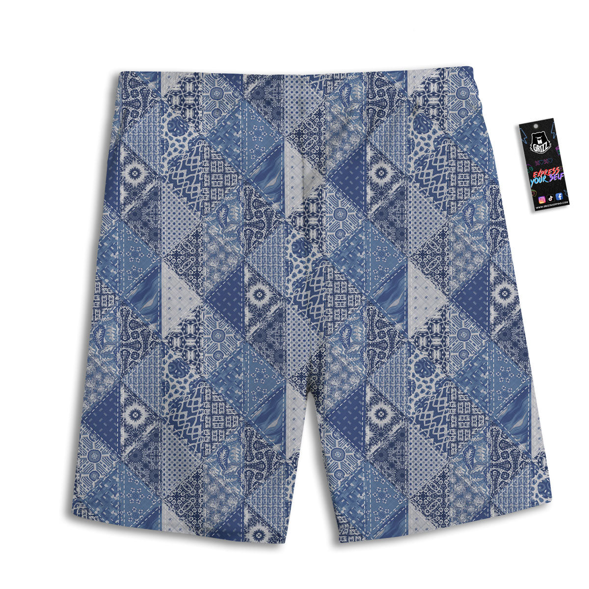 Denim Jeans Patchwork Print Pattern Men's Athletic Shorts
