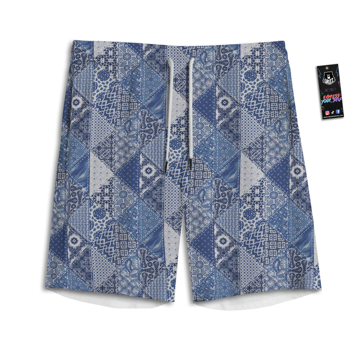Denim Jeans Patchwork Print Pattern Men's Athletic Shorts