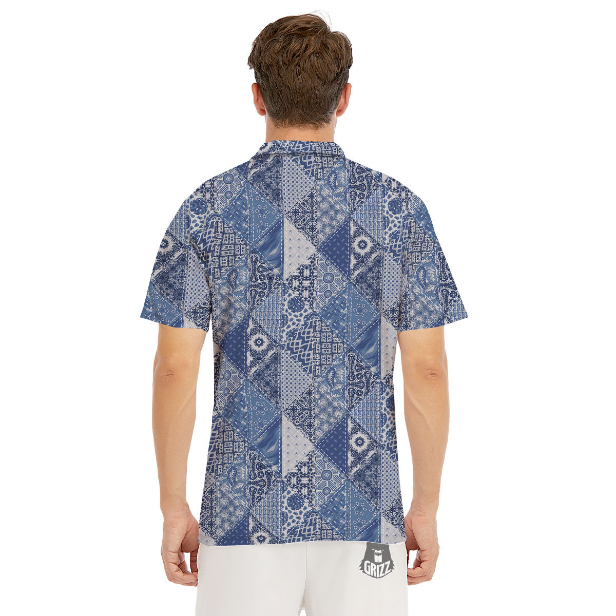 Denim Jeans Patchwork Print Pattern Men's Golf Shirts-grizzshop