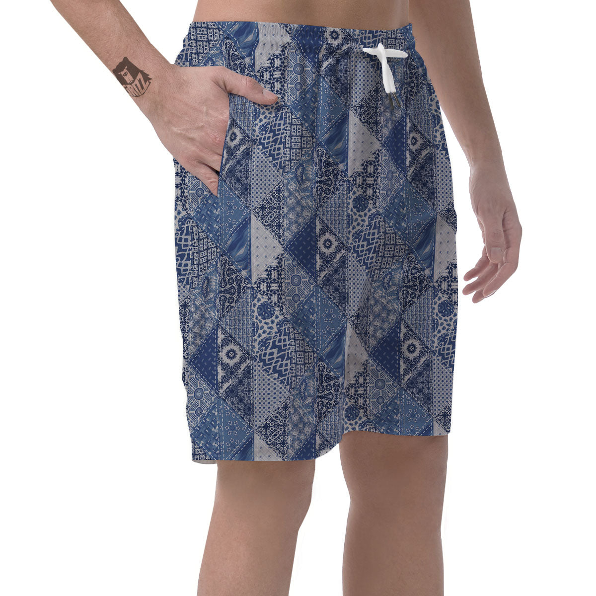 Denim Jeans Patchwork Print Pattern Men's Shorts-grizzshop