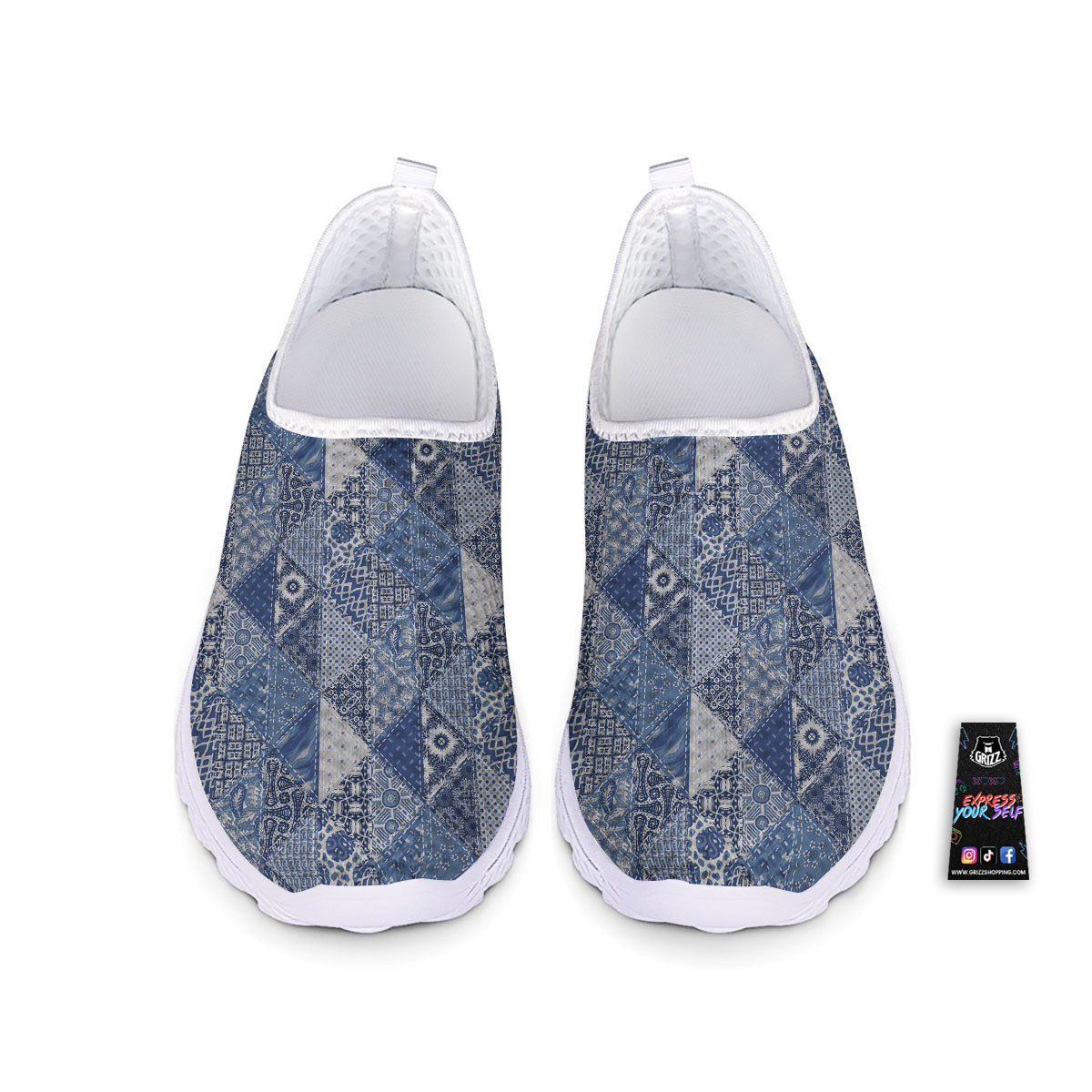 Denim Jeans Patchwork Print Pattern Nurse Shoes-grizzshop