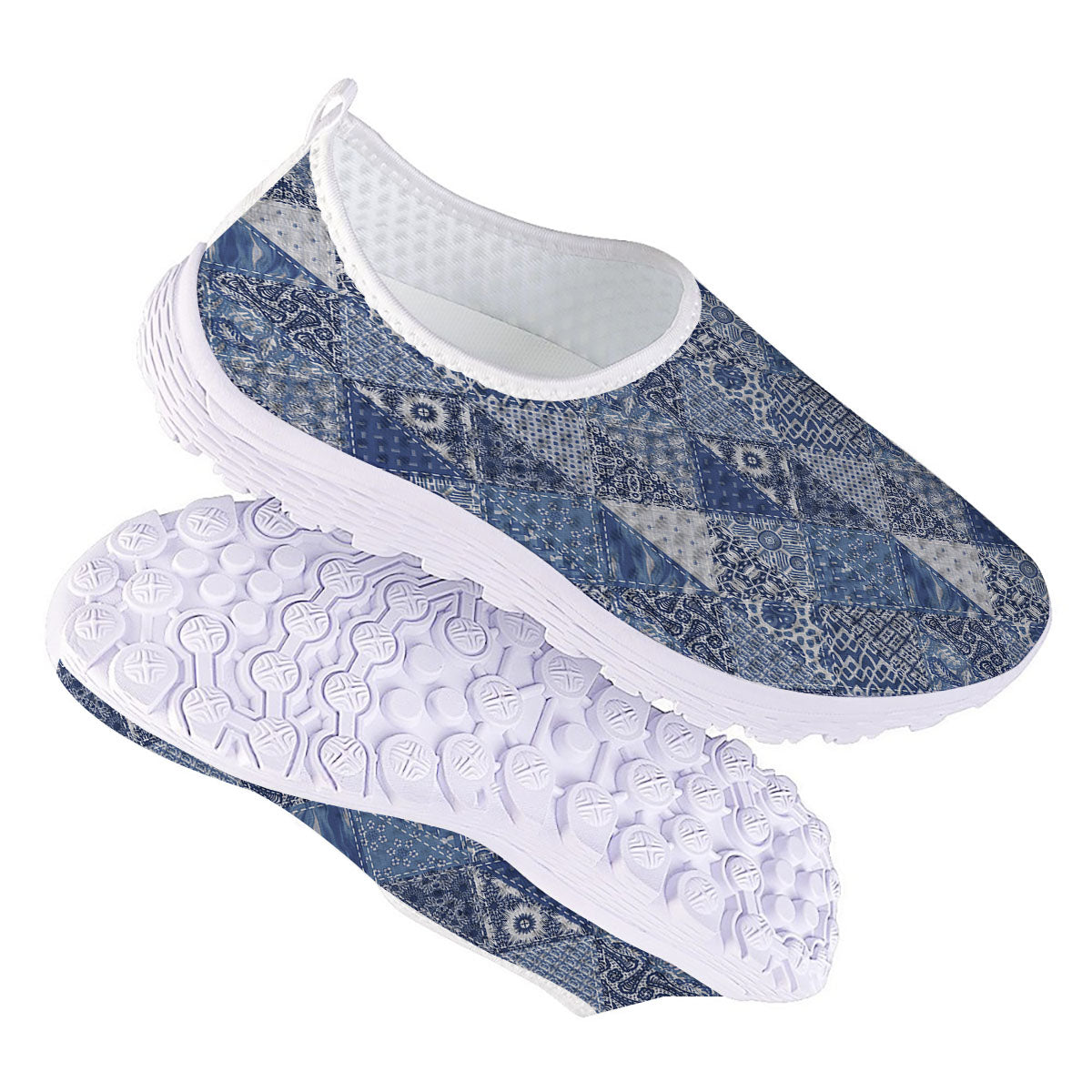 Denim Jeans Patchwork Print Pattern Nurse Shoes-grizzshop