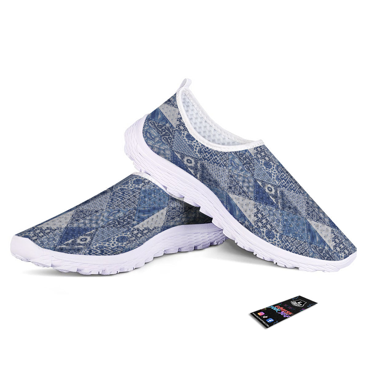 Denim Jeans Patchwork Print Pattern Nurse Shoes-grizzshop