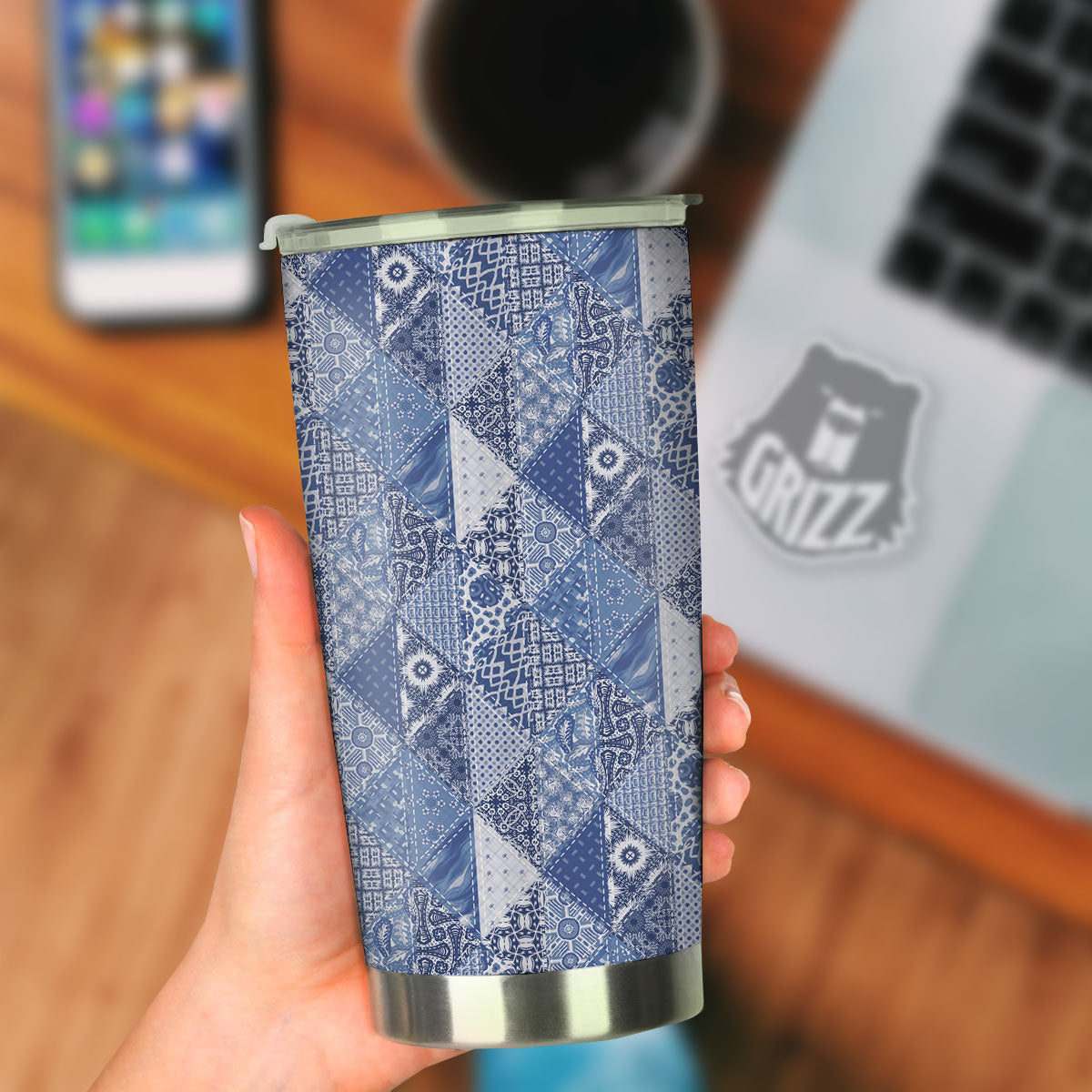 Denim Jeans Patchwork Print Pattern Tumbler-grizzshop