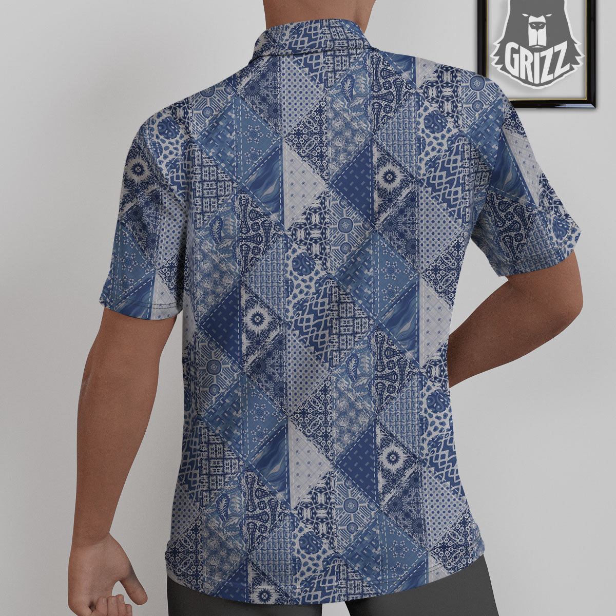 Denim Jeans Patchwork Print Pattern Untucked Shirts-grizzshop