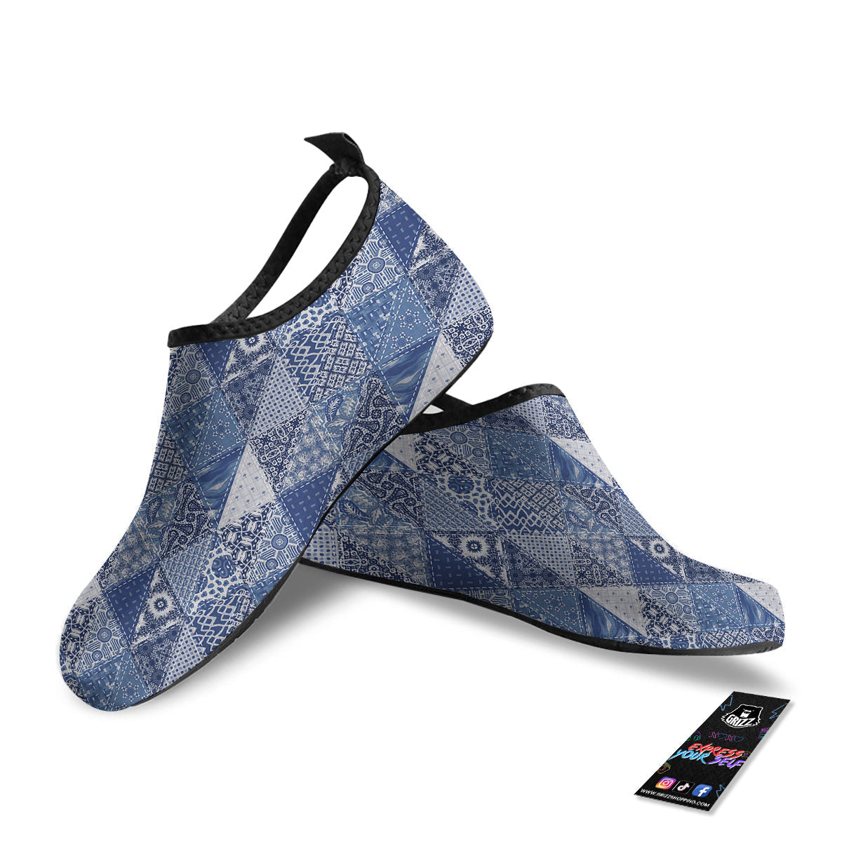 Denim Jeans Patchwork Print Pattern Water Shoes-grizzshop
