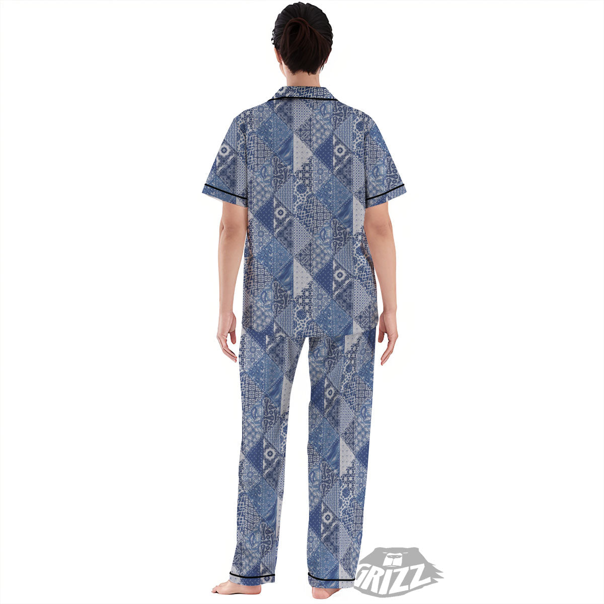 Denim Jeans Patchwork Print Pattern Women's Pajamas Set-grizzshop