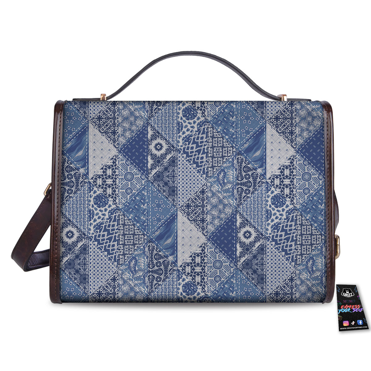 Denim Jeans Patchwork Print Pattern Women's Satchel Bag-grizzshop