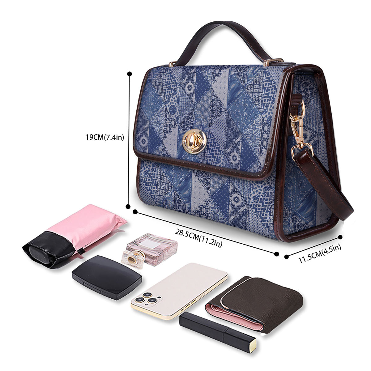 Denim Jeans Patchwork Print Pattern Women's Satchel Bag-grizzshop