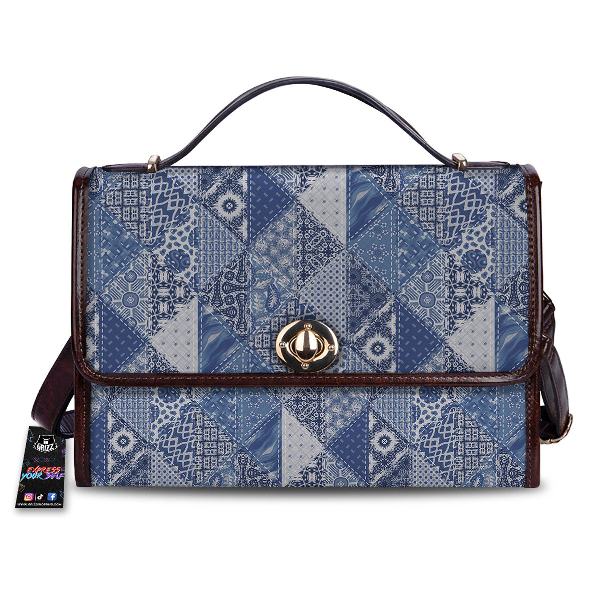 Denim Jeans Patchwork Print Pattern Women's Satchel Bag-grizzshop