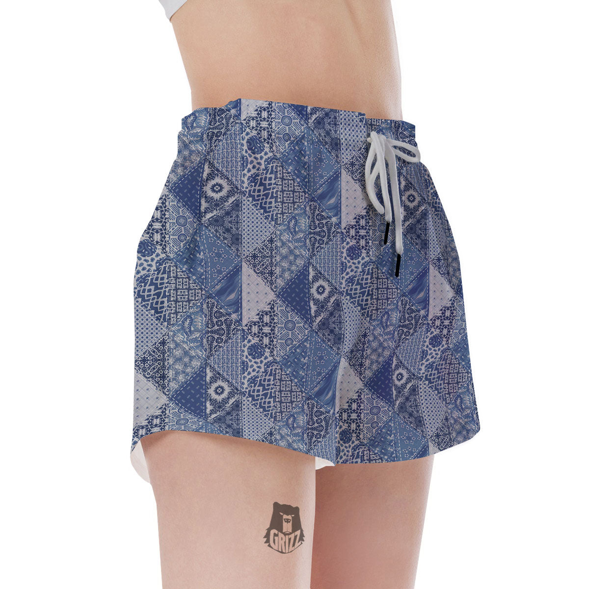 Denim Jeans Patchwork Print Pattern Women's Shorts-grizzshop