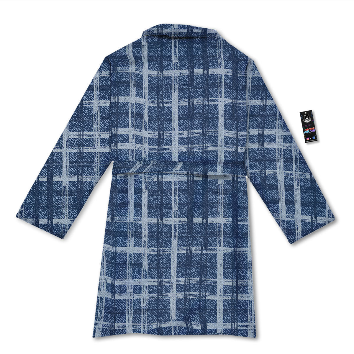 Denim Jeans Plaid Print Pattern Bathrobe-grizzshop