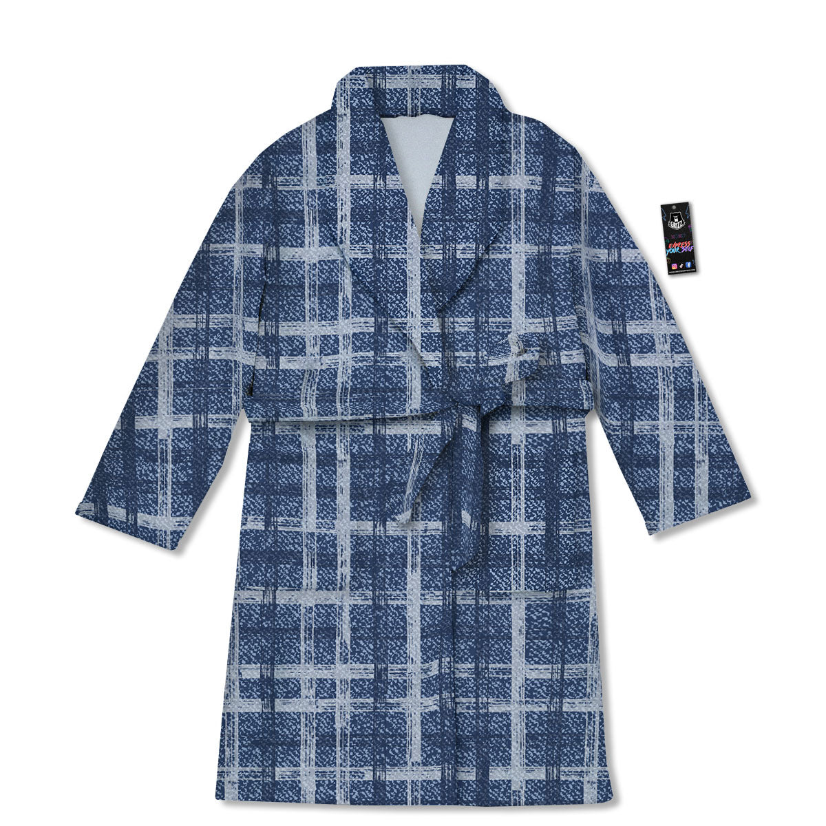 Denim Jeans Plaid Print Pattern Bathrobe-grizzshop