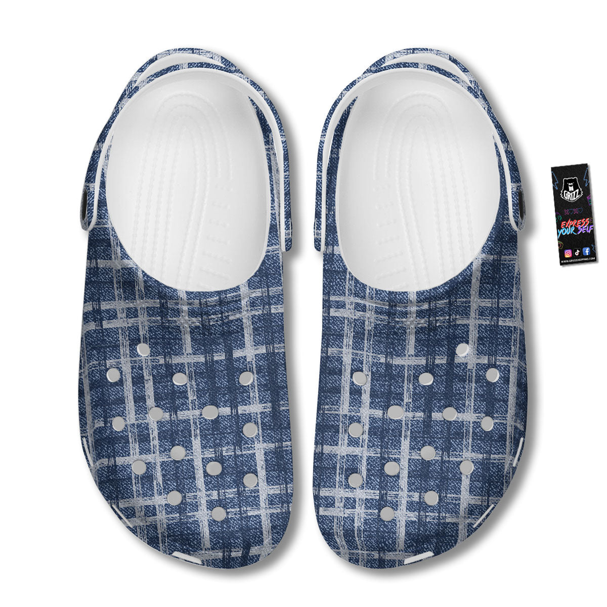 Denim Jeans Plaid Print Pattern Clog-grizzshop