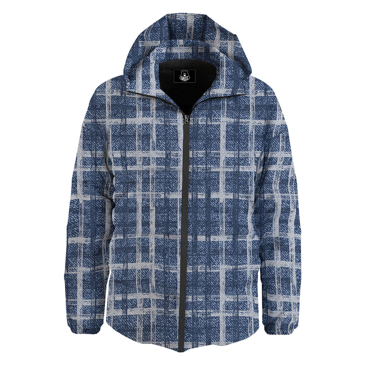 Denim Jeans Plaid Print Pattern Down Jacket-grizzshop