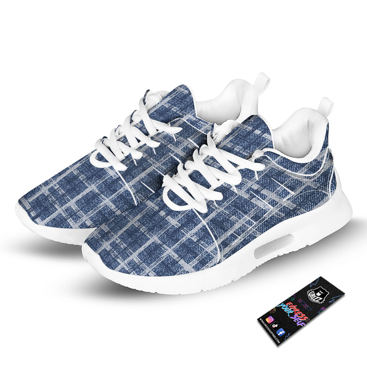 Denim Jeans Plaid Print Pattern Tennis Shoes-grizzshop